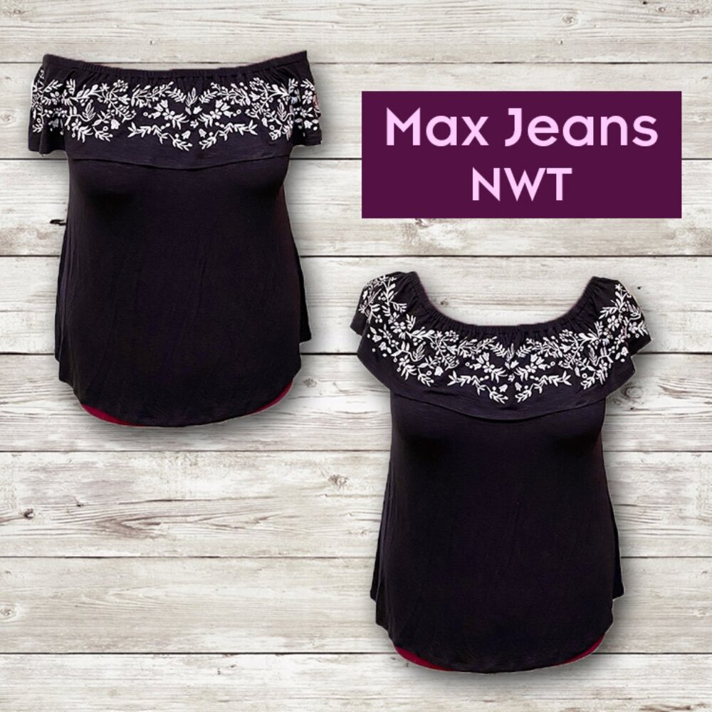 NWT Max Jeans Off The Shoulder Embroidered Ruffle Top